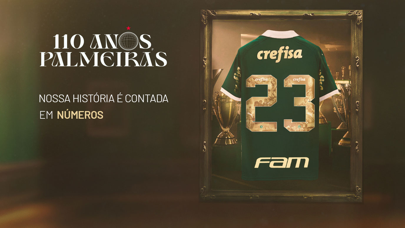 Palmeiras celebra 110 anos com camisa especial de números personalizados.