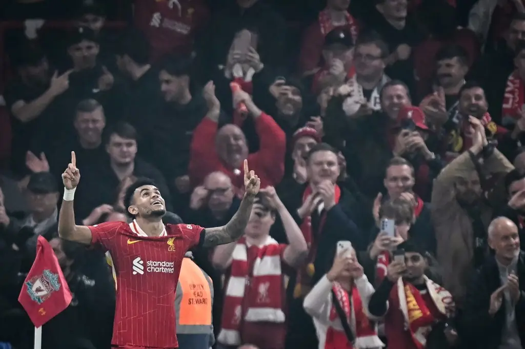 Luis Díaz vibra com grande atuação em goleada do Liverpool Imagem ilustrativa para a matéria