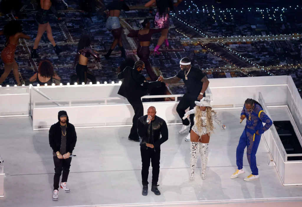 Dr. Dre, Kendrick Lamar, Eminem, Snoop Dogg and Mary J. Blige no show do Super Bowl 2024
