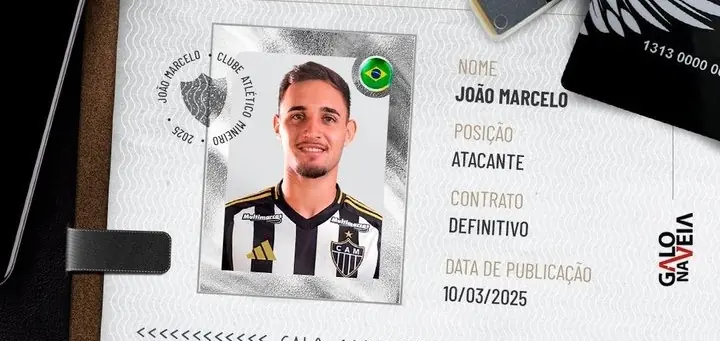 Novo reforço do Atlético-MG, João Marcelo é regularizado no BID Imagem ilustrativa para a matéria