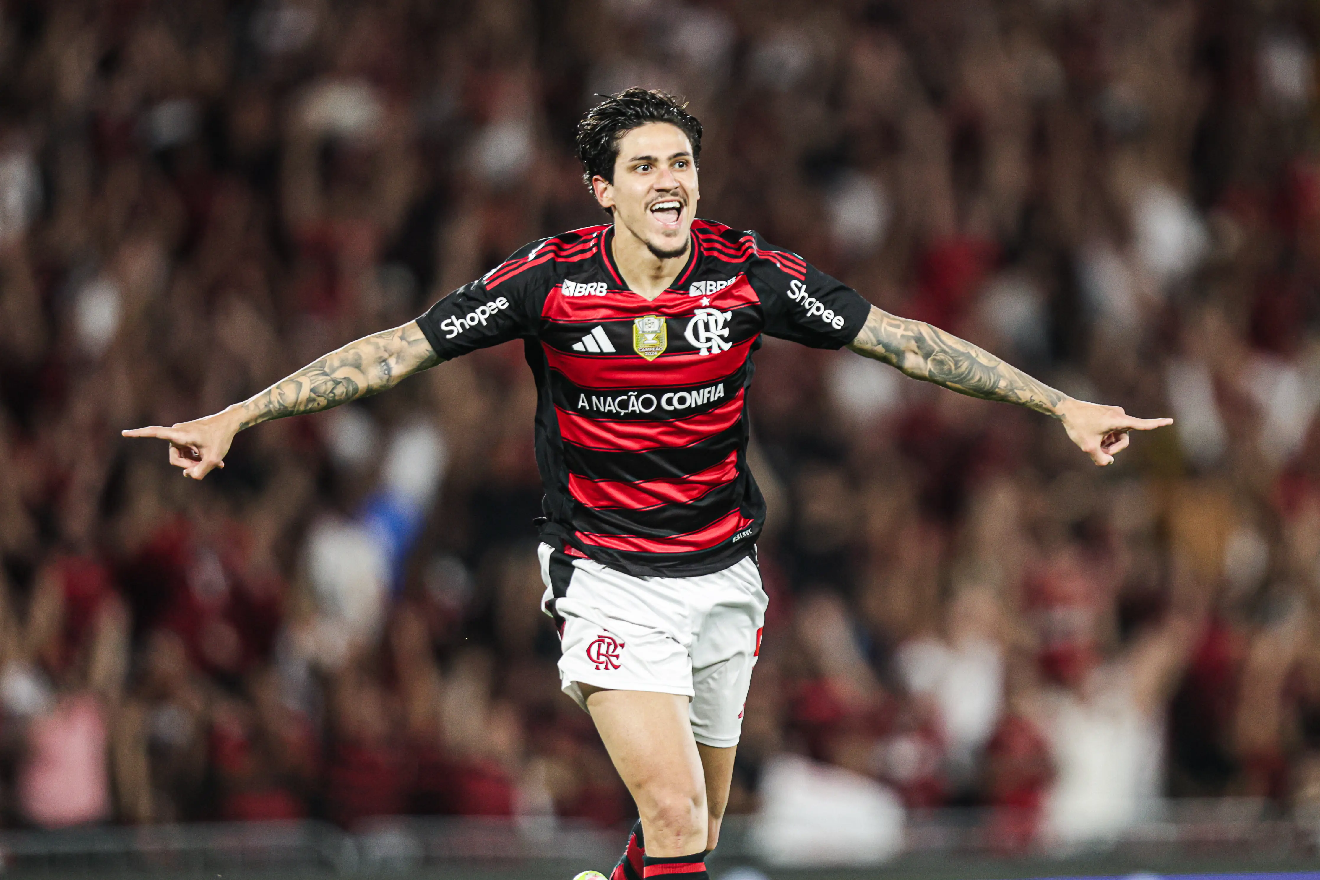 Pedro durante comemoração de gol pelo Flamengo, no Brasileirão