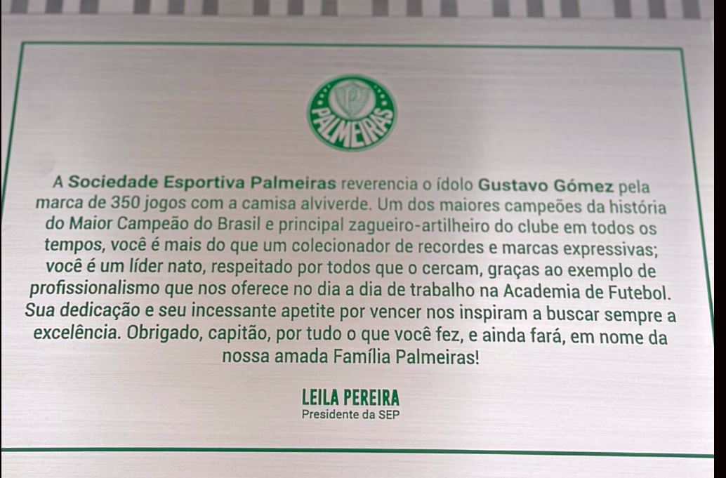 ZAGUEIRO LENDÁRIO? Defensor recebe homenagem por 350 jogos pelo Verdão
