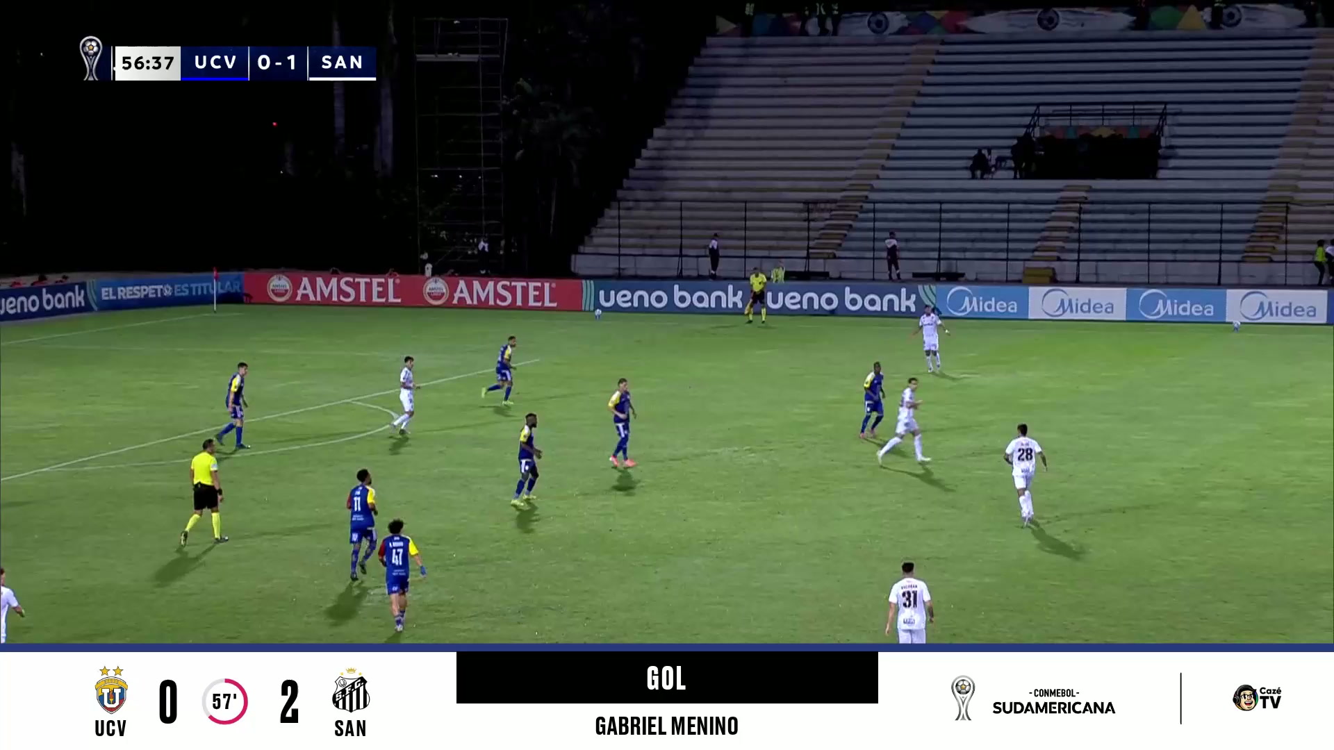 Gabriel Menino bate cruzado de esquerda e faz o segundo gol do Santos na Sul-Americana; confira