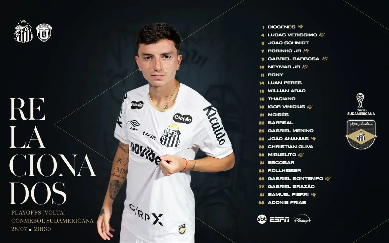 Com Neymar, Santos divulga relacionados para confronto decisivo na Sul-Americana