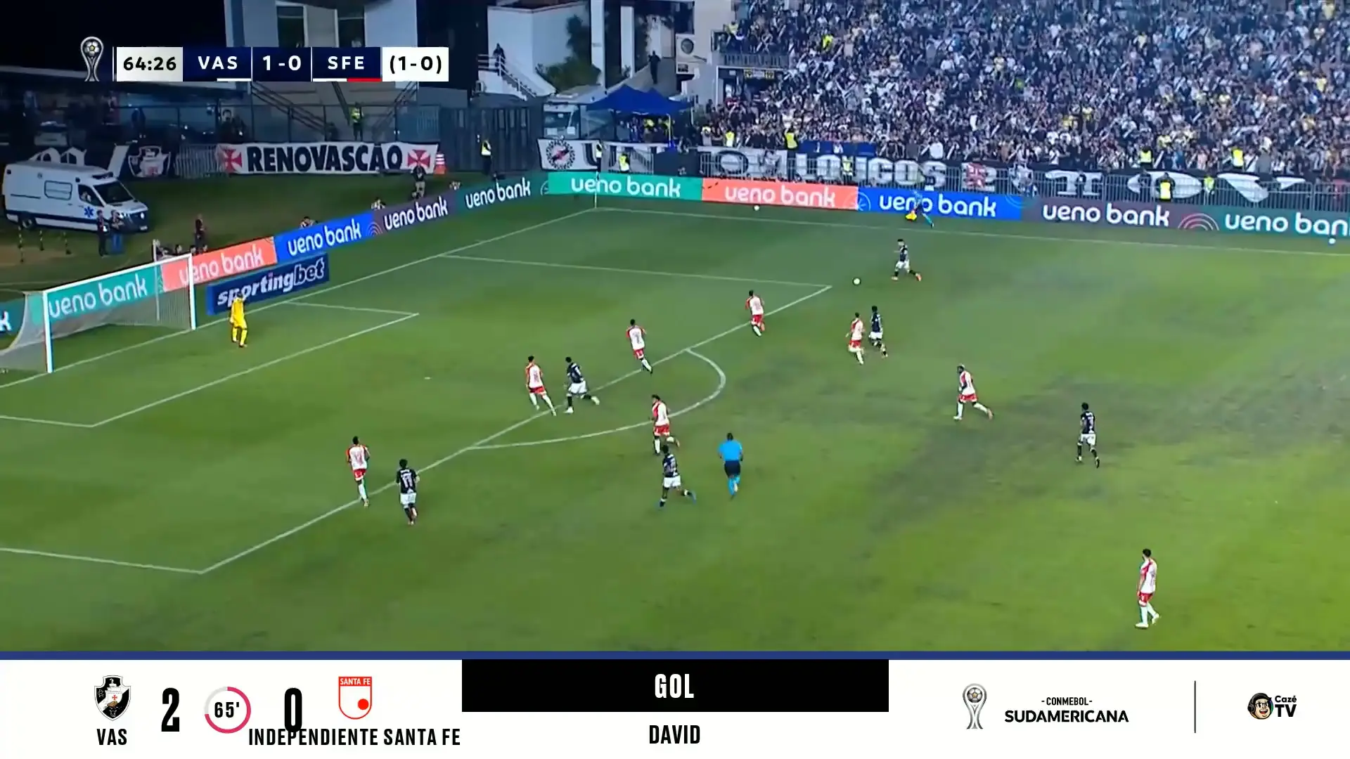 David marca o segundo e fecha classificação do Vasco na Sul-Americana; veja o lance