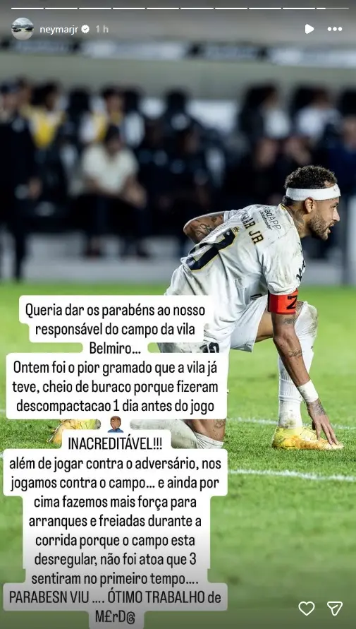 Arthur se junta a Neymar e reprova gramado da Vila Belmiro: “Condição crítica”