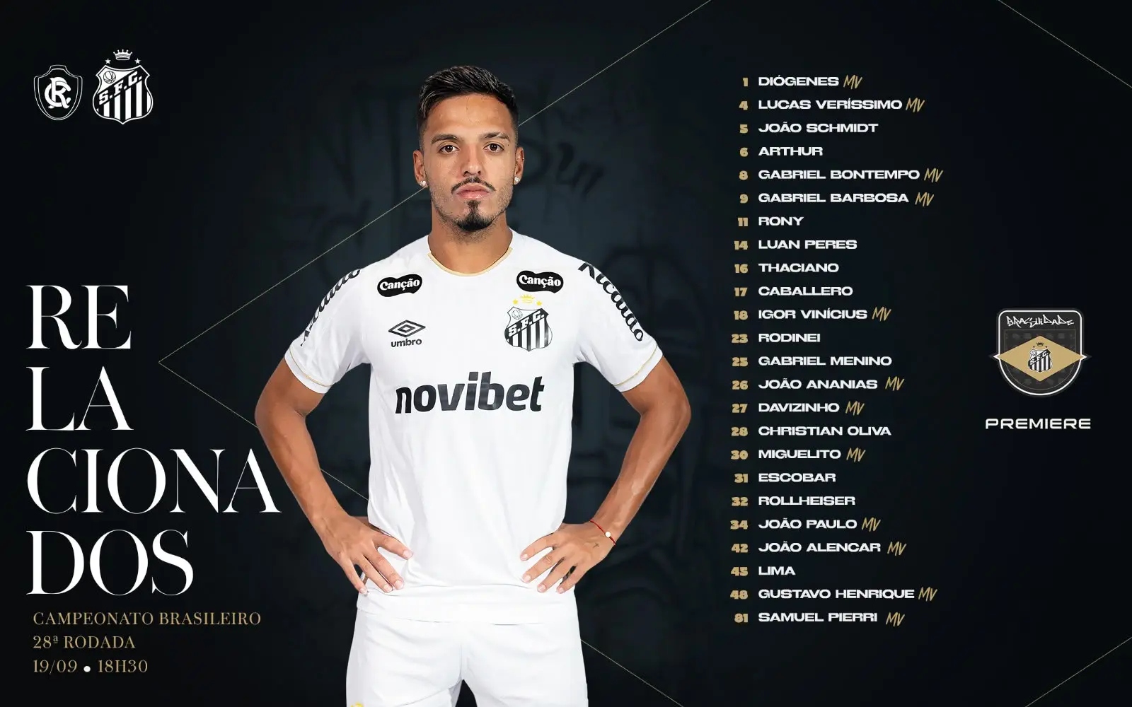 Ainda sem Coutinho e Cebolinha, Santos divulga os relacionados para jogo contra o Remo