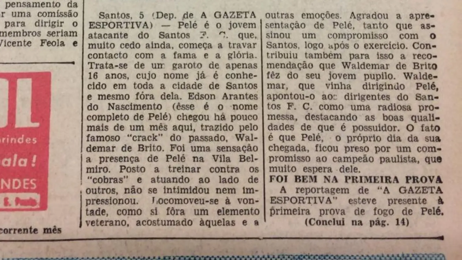 Há 70 anos, Pelé era capa de A Gazeta Esportiva como “uma esperança do Santos”