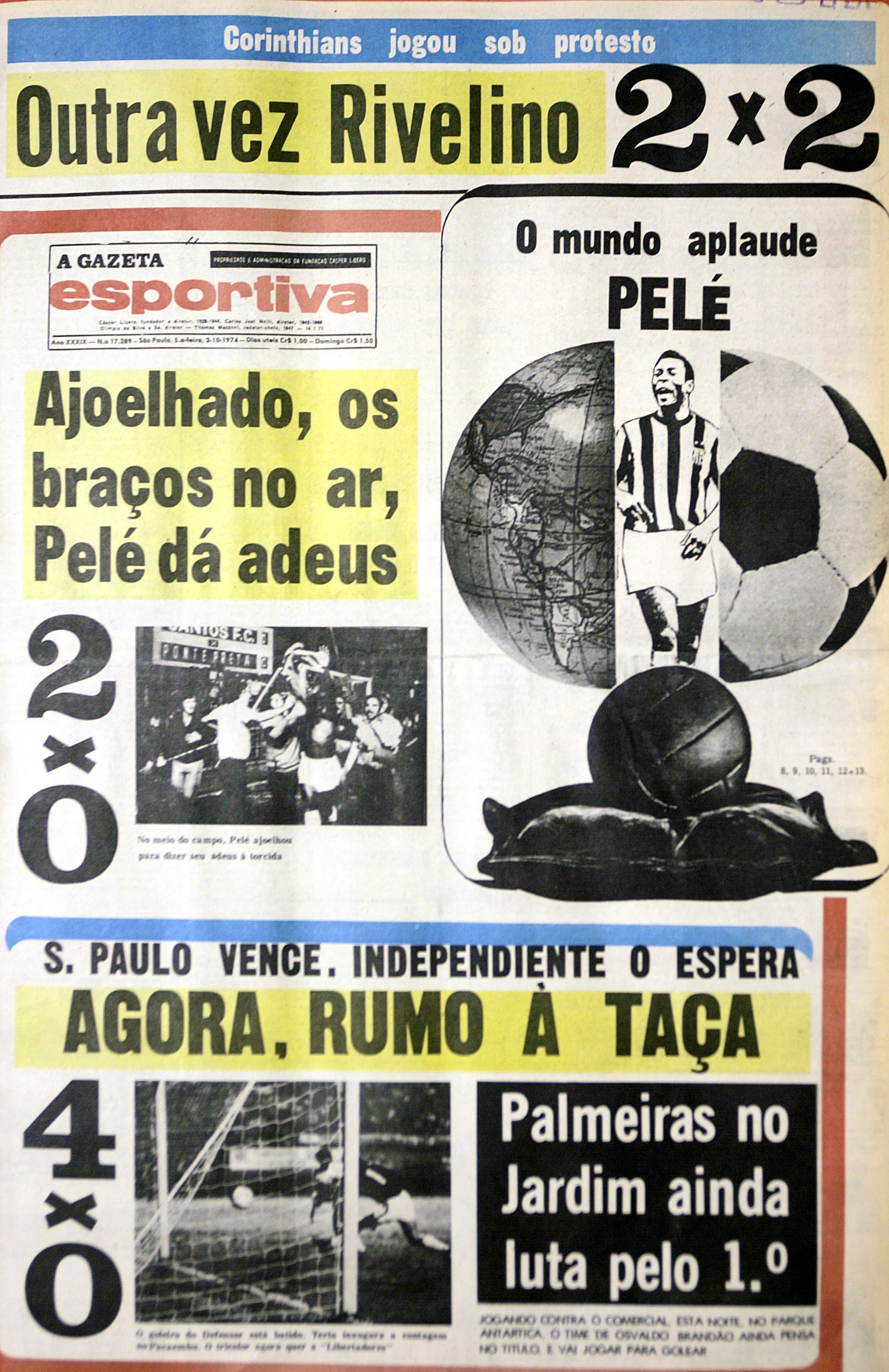 52 anos: A Gazeta Esportiva publicava em suas páginas o último jogo de Pelé pelo Santos, na Vila Belmiro