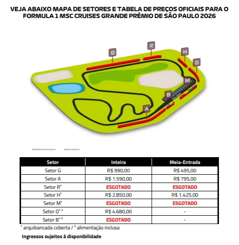 GP de São Paulo de F1 abre venda extra de ingressos nesta quarta-feira