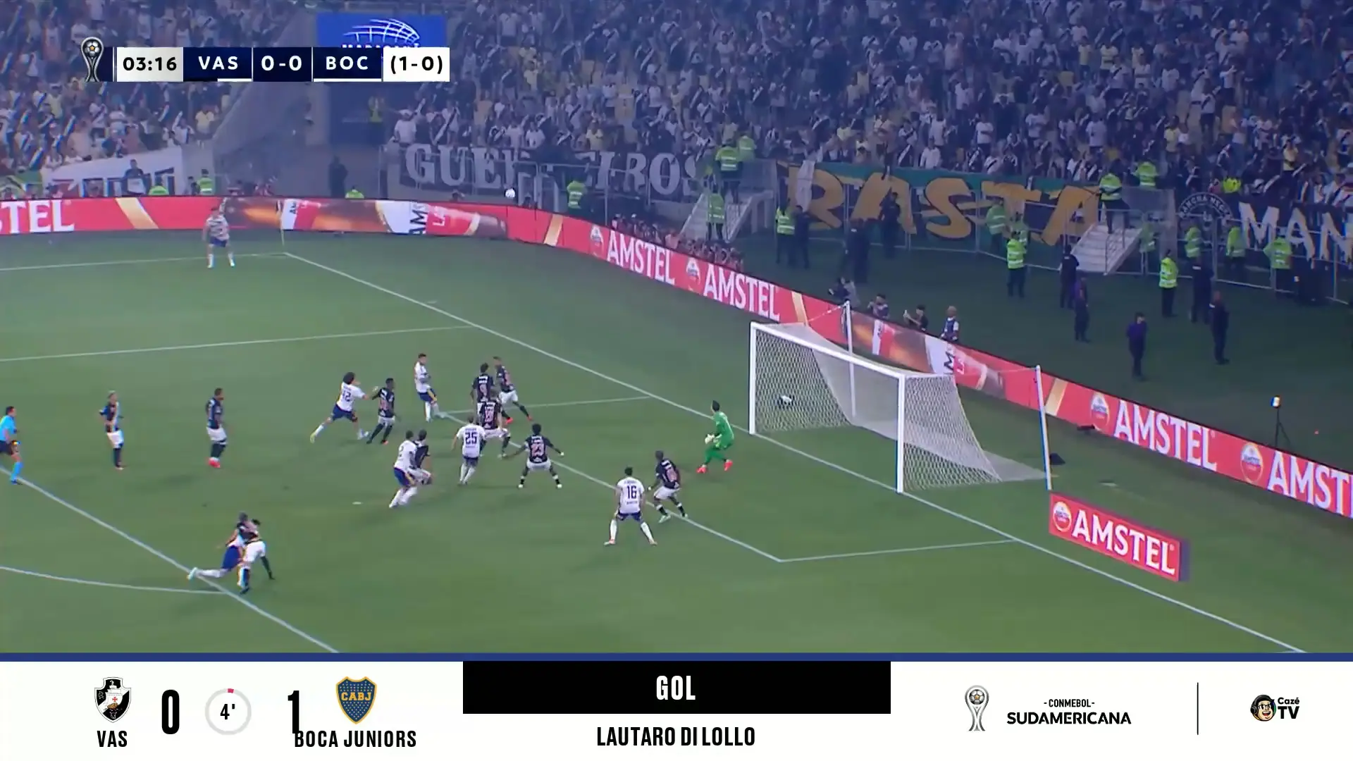 Di Lollo ganha da defesa do Vasco e abre placar nos primeiros minutos para o Boca Juniors; veja o lance