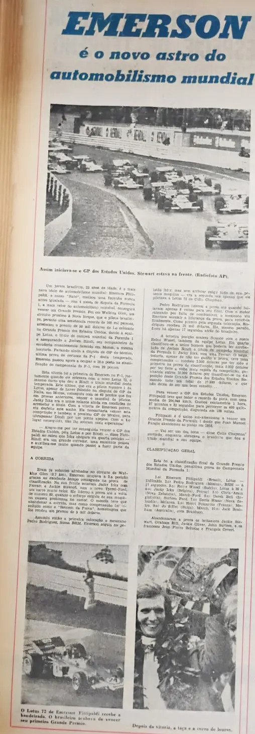 Há 56 anos, A Gazeta Esportiva dava destaque a primeira vitória de Émerson Fittipaldi na F1
