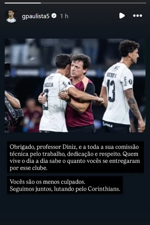 Gabriel Paulista defende Diniz após demissão do Corinthians: “Menos culpado”