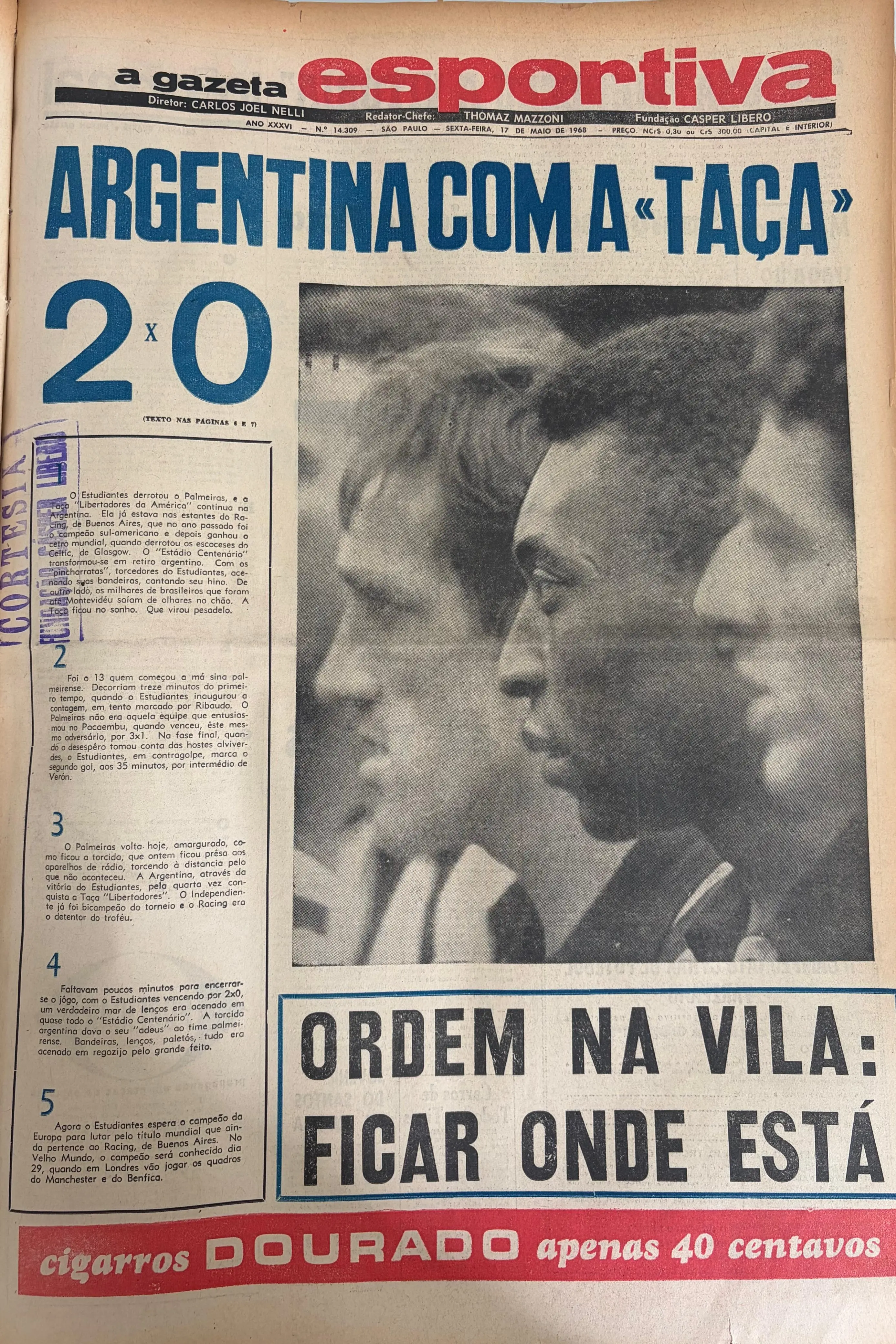 Veja fotos da edição de maio de 1968 da “A Gazeta Esportiva”