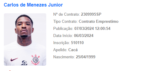 Novo Reforço do Corinthians, Cacá Aparece no BID da CBF: Estreia Confirmada.