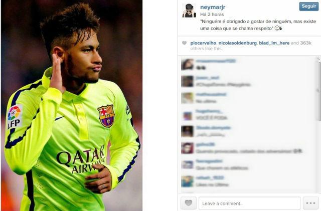 Neymar usou sua conta no Instagram para pedir respeito aos que criticam seu estilo de jogo, com muitos dribles