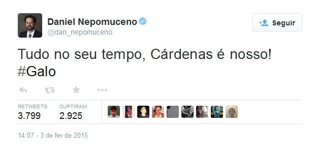 O presidente do Galo confirmou a contratação do jogador pelo Twitter