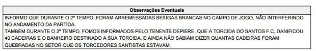 O confuso texto da súmula cita ainda a presença de bexigas da torcida do Corinthians no campo