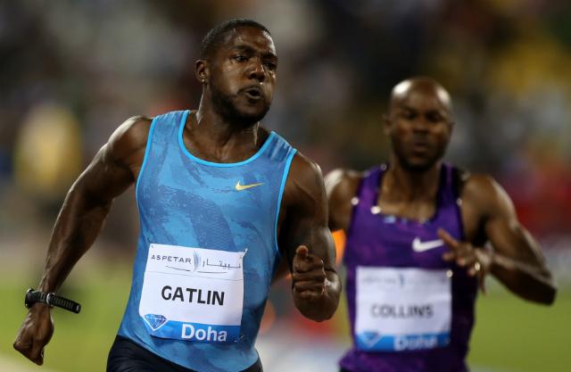 O americano Justin Gatlin venceu os 100m rasos na etapa de Doha da Liga Diamante, com o tempo de 9s74 (Foto: Marwan Naamani)