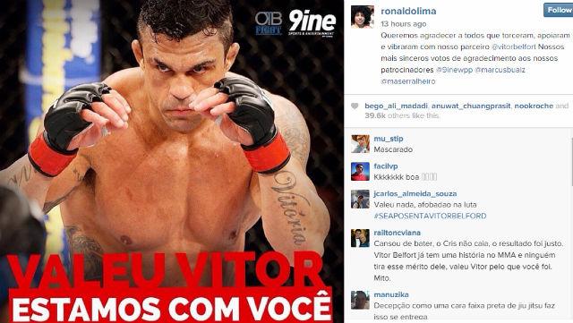 Ronaldo usa rede social para apoiar Victor Belfort após nocaute sofrido na disputa do cinturão
