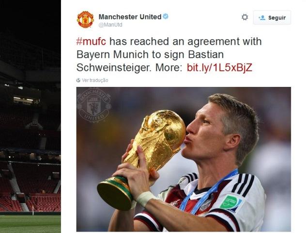 Manchester United anúnciou a compra de Schweinsteiger para as próximas temporadas, mas não deu detalhes
