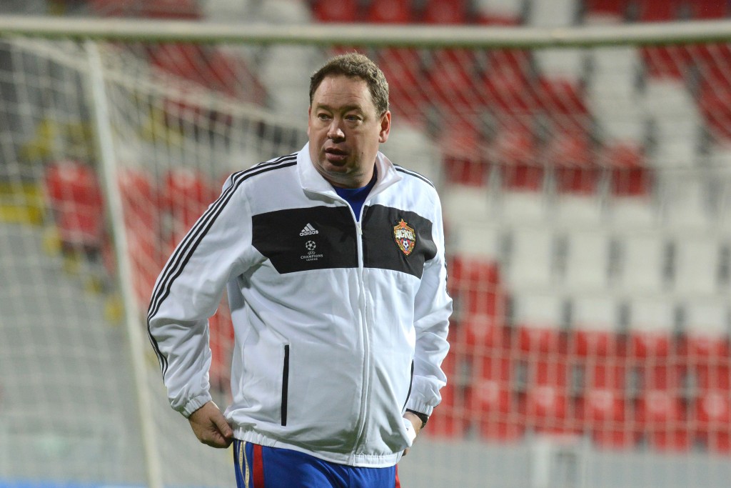 (FILES) -- A file photo taken on December 9, 2013 shows Leonid Slutskiy, head coach of CSKA Moscow, attending a training session of CSKA Moscow in Pilsen. Russia's football authorities announced on August 7, 2015 they had appointed CSKA Moscow head coach Leonid Slutsky as the country's national team manager, filling a void left by the sacking of Italian Fabio Capello. "The RFU and Slutsky have concluded a contract until the end of the Euro 2016 qualifying campaign," the Russian Football Union (RFU) said in a statement. "The deal provides the holding by Slutsky of two jobs simultaneously: the post of national team's manager and CSKA Moscow head coach."   AFP PHOTO/MICHAL CIZEK