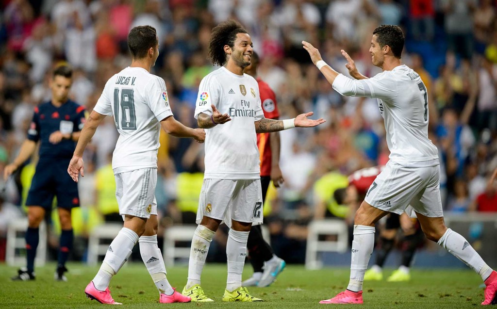 O lateral esquerdo Marcelo marcou o gol da vitória e garantiu mais um caneco para o Real Madrid (foto: DANI POZO/AFP)
