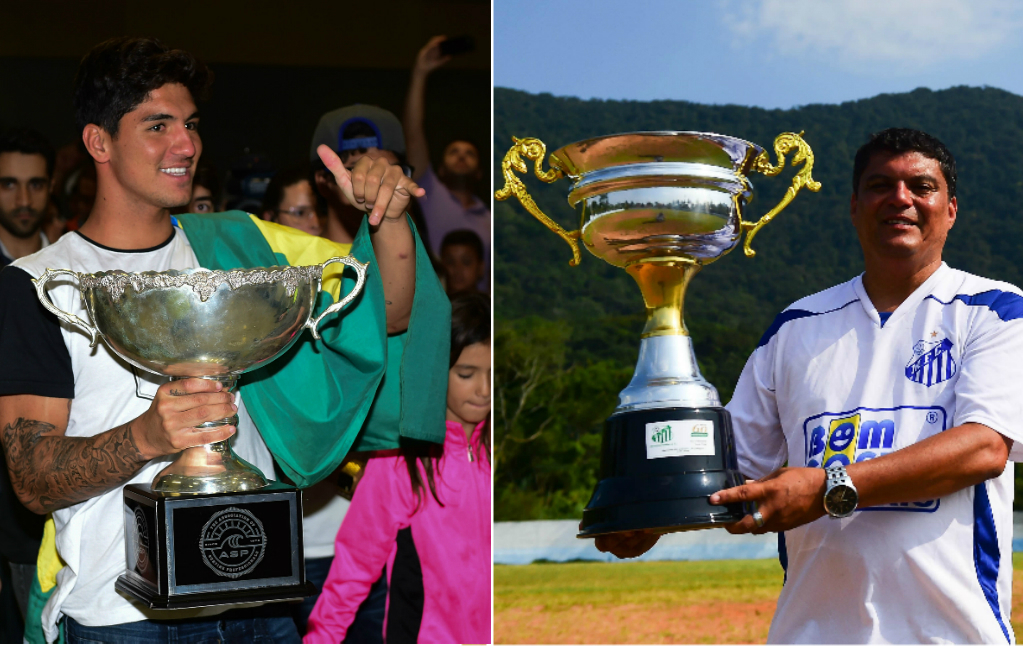 Taça no surfe realizou sonho do pai, que via seu filho no futebol (fotos: Djalma VAssão e Sergio Barzaghi/Gazeta Press)