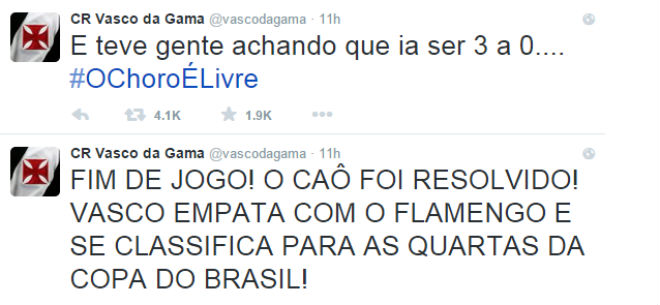 Conta do Vasco da Gama no Twitter provoca Guerrero após a classificação na Copa do Brasil (Foto: Reprodução/Twitter)