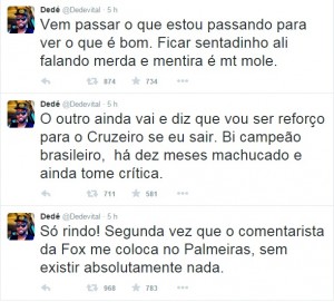 Dedé no Palmeiras? Zagueiro desmentiu especulação de maneira agressiva no Twitter (Reprodução/Twitter)