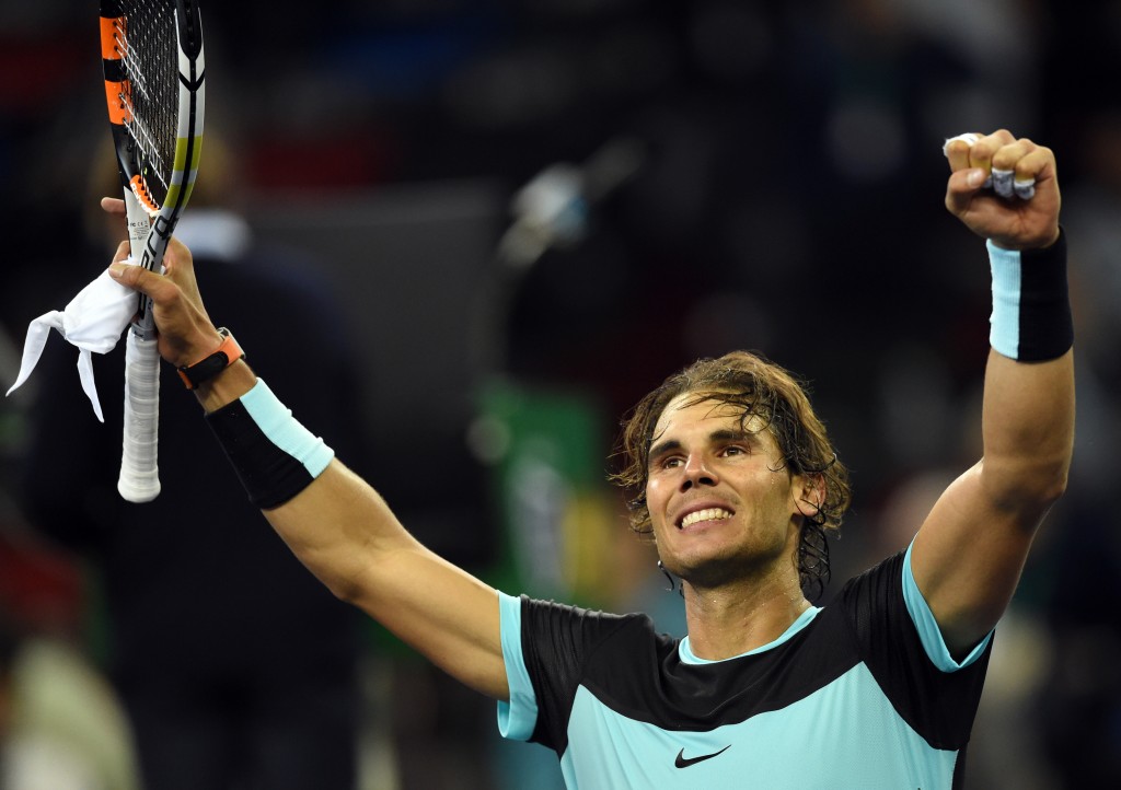 Sem vencer um top 10 desde maio, Nadal comemorou muito o triunfo na China (foto: Johannes Eisele/AFP)