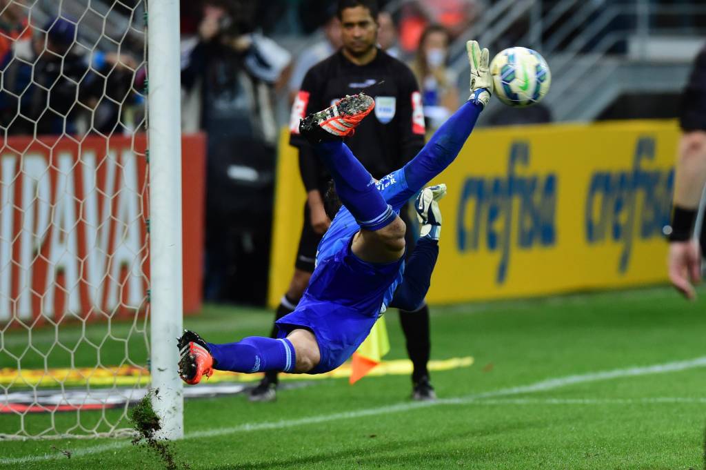 Goleiro fez a festa da torcida e de seus filhos gêmeos (Foto: Sergio Barzaghi/Gazeta Press)