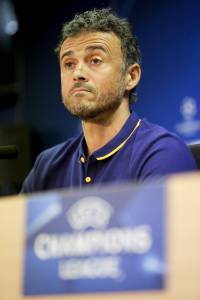 Barcelona's Spanish coach Luis Enrique sits during a press conference at the Sports Center FC Barcelona Joan Gamper in Sant Joan Despi, near Barcelona on November 3, 2015 on the eve of the UEFA Champions League Group E football match between FC Barcelona and Bate Borisov. AFP PHOTO / PAU BARRENA