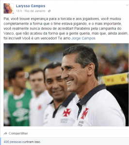 Filha de Jorginho homenageou pai com postagem no Facebook (Foto:Reprodução)