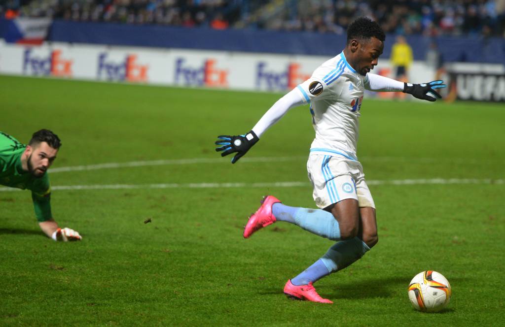 N'Koudou marcou um dos quatro gols do Olympique de Marselha na vitória sobre o Liberec (Foto: Michal Cizek/AFP)