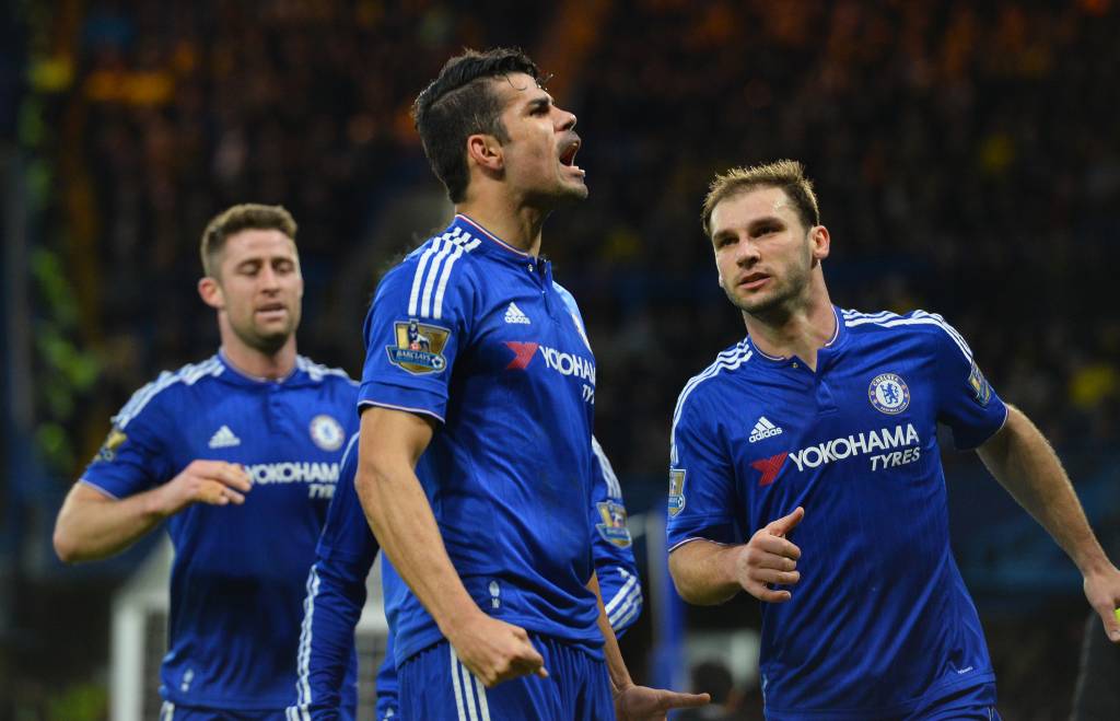 Autor de dois gols no empate, Diego Costa manifestou sua ira à torcida do Chelsea (foto: GLYN KIRK / AFP)