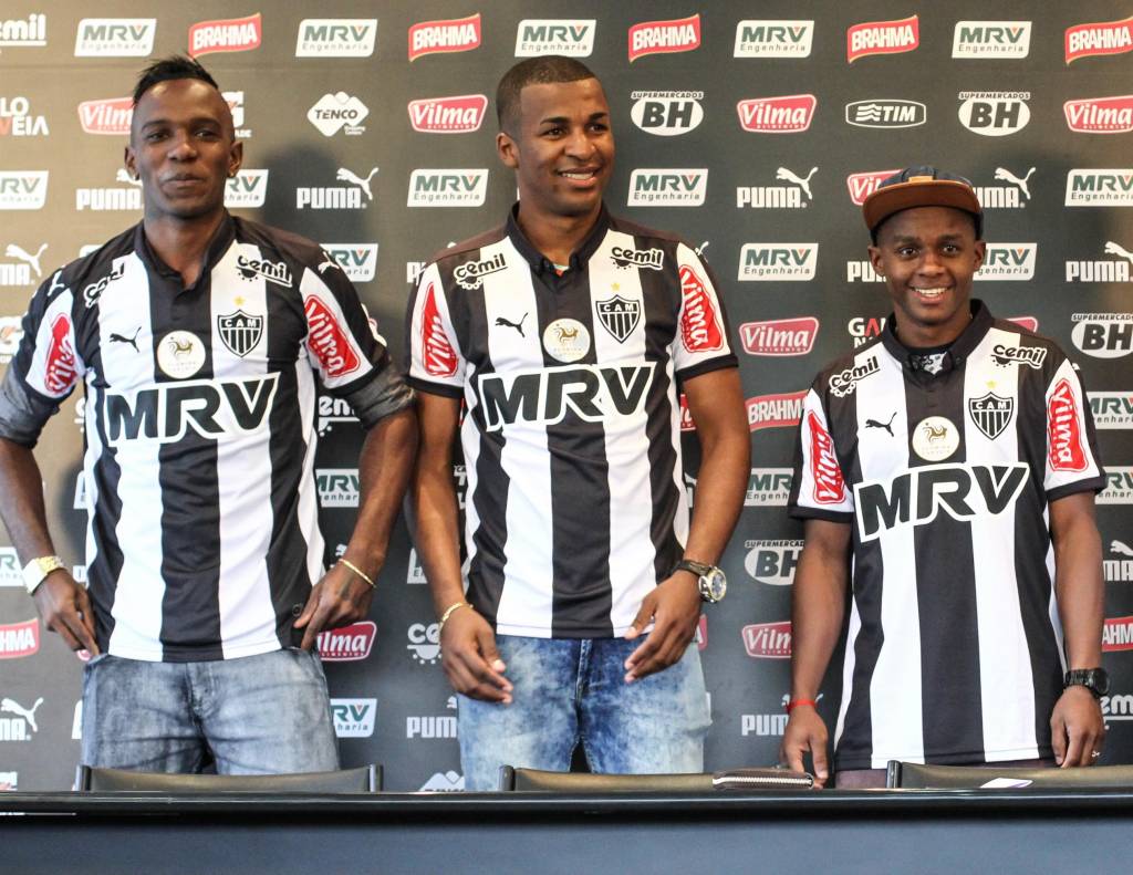 Hyuri, Erazo e Cazares foram apresentados nesta segunda e são os primeiros reforços do Galo para 2016 (Bruno Cantini/CAM)