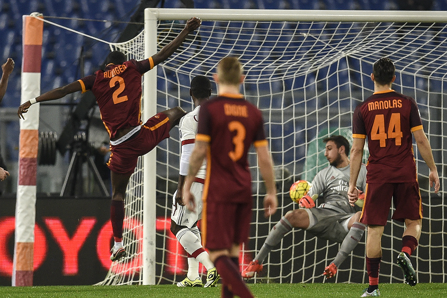 Rudiger abriu o placar para a Roma logo com três minutos de bola rolando (foto: Andreas Solaro/AFP)