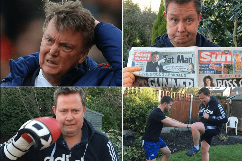 Após ser chamado de gordo por Van Gaal,  Neil Custis fez desafio de "pontos ganhos contra peso perdido" ao técnico (foto: reprodução/Twitter)