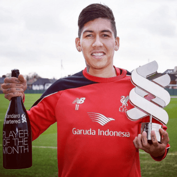 Liverpool posta foto de Firmino no seu Instagram. O atacante foi eleito o melhor jogador da equipe no mês (Foto: Instagram Liverpool FC)