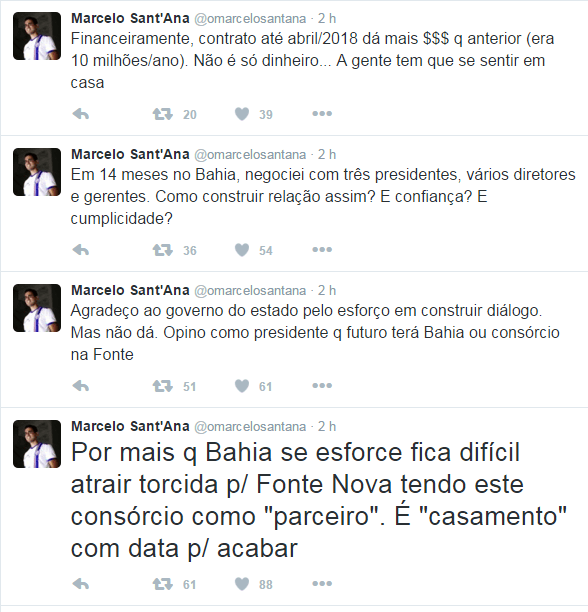 Presidente do Bahia usou sua rede social para criticar o consórcio com a Arena (Foto: Reprodução)