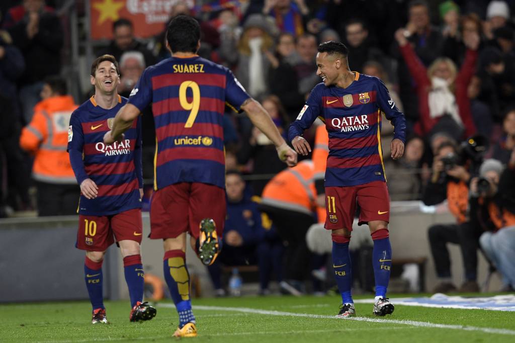 Trio MSN é a esperança do Barcelona para gols na partida contra o Atlético (Foto: LLUIS GENE/AFP)