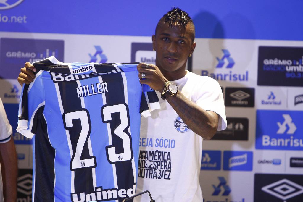 Miller Bolaños estava no Emelec, do Equador (Foto: Lucas Uebel/Grêmio FBPA)