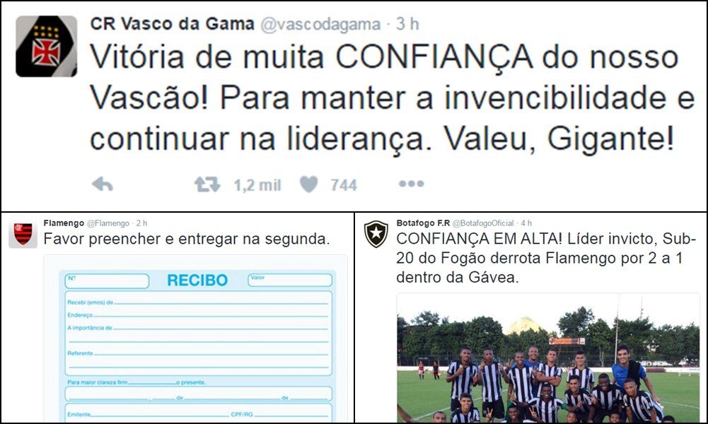 Mensagens publicadas pelos clubes (Foto: Reprodução/Twitter)