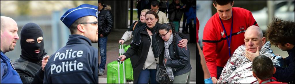 Bélgica foi alvo de um atentado terrorista nesta terça-feira (Foto: Montagem sobre fotos de VIRGINIE LEFOUR/ AFP e  EMMANUEL DUNAND/AFP)