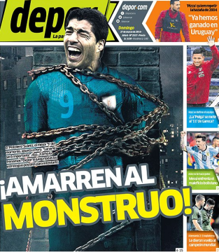 Capa do diário esportivo brincou com capacidade ofensiva de Suárez (Foto:Reprodução/Twitter)