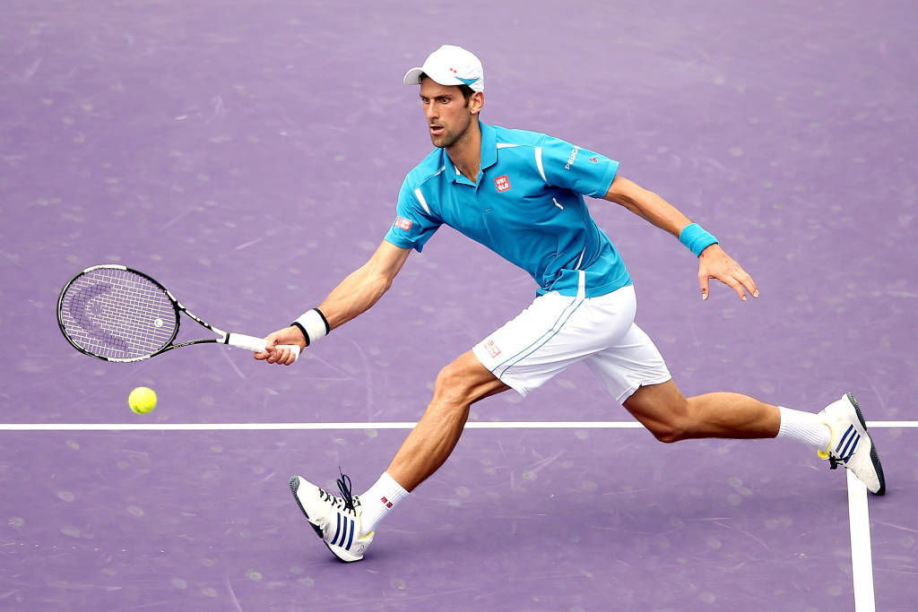 KEY BISCAYNE, FL - APRIL 01: Novak Djokovic of Serbia returns a shot to David Goffin of Belarus during the semifinals of the Miami Open presented by Itau at Crandon Park Tennis Center on April 1, 2016 in Key Biscayne, Florida. Matthew Stockman/Getty Images/AFP