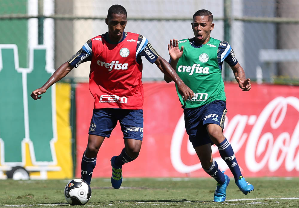 Jovens Matheus Sales e Gabriel Jesus são companheiros no Palmeiras (Foto: Cesar Greco/Divulgação)
