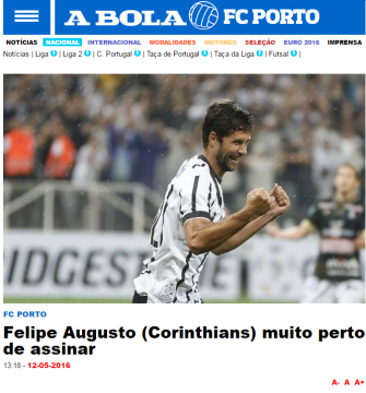 Zagueiro do Timão foi destaque nos diários esportivos portugueses (Foto:Reprodução/A Bola)