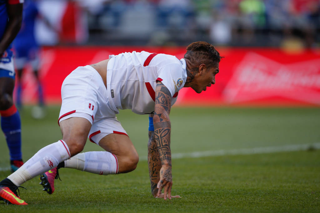 SEATTLE, WA - JUNE 04: Paolo Guerrero #9 of Peru reacts after scoring a goal against Haiti during the Copa America Centenario Group B match at CenturyLink Field on June 4, 2016 in Seattle, Washington. Otto Greule Jr/Getty Images/AFP